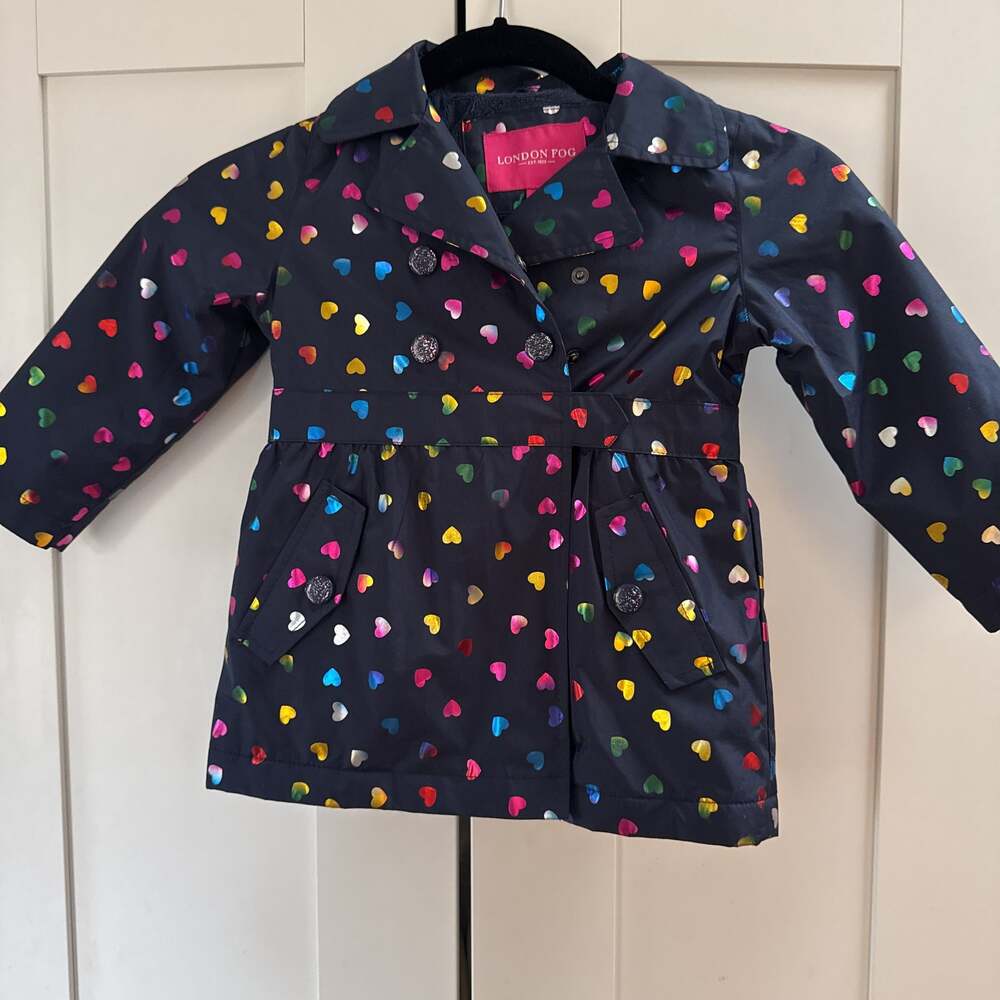 London Fog Kids Girls Rainbow Hearts Hooded Raincoat